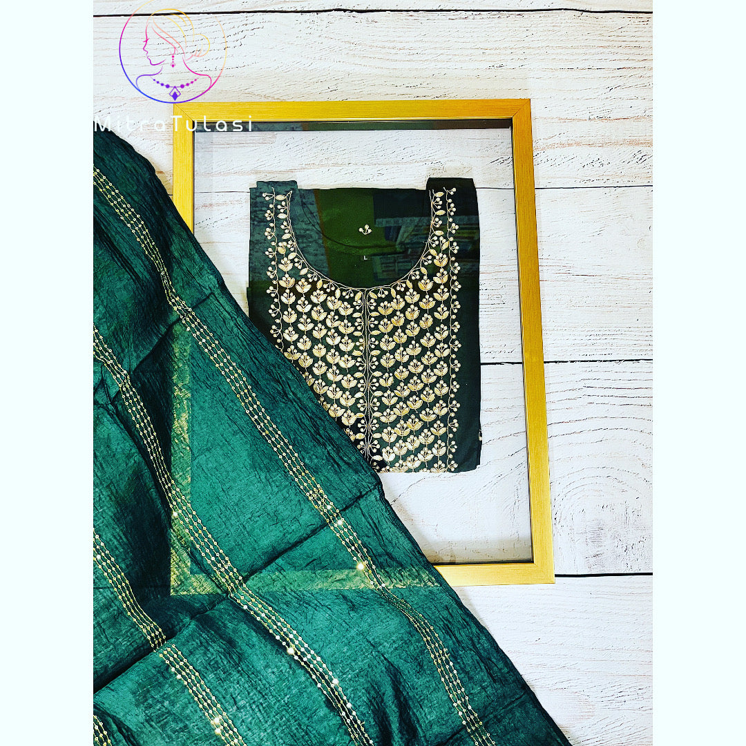 Bottle green silk Kurti set